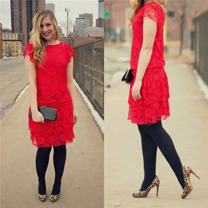 Красное платье, леопардовые туфли