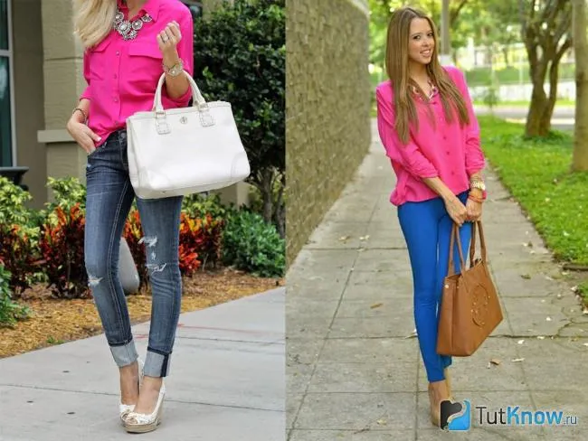 Голубые джинсы и розовая блузка - Мода 2022