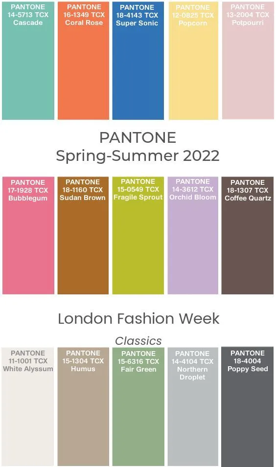 Цветовая палитра Pantone на весну/весну 2022 года