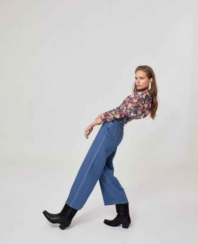 Широкие джинсы с высокой талией для женщин