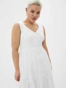 Летнее белое платье из стрейчевого хлопка с кружевом