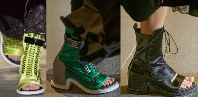 Модные сапоги весна/лето 2022 - атласные сапоги на шнуровке с открытым носком от Louis Vuitton