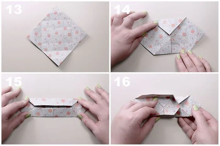 Коробка оригами с деликатной крышкой для пошаговой сборки