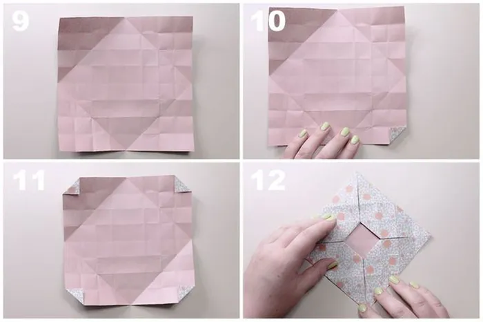 Коробка оригами с деликатной крышкой для пошаговой сборки