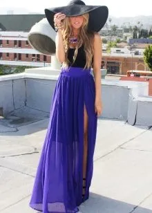 Фиолетовая шифоновая юбка с разрезом из надувного шифона