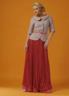 Оранжевая шифоновая юбка в пол со складками
