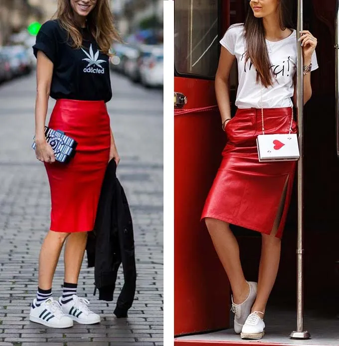 Как сочетать красные юбки с обувью