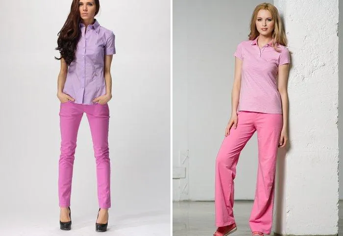 Розовые брюки и однотонные рубашки