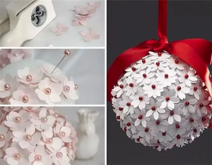 Инструкция по украшению новогодних шаров бумажными цветами
