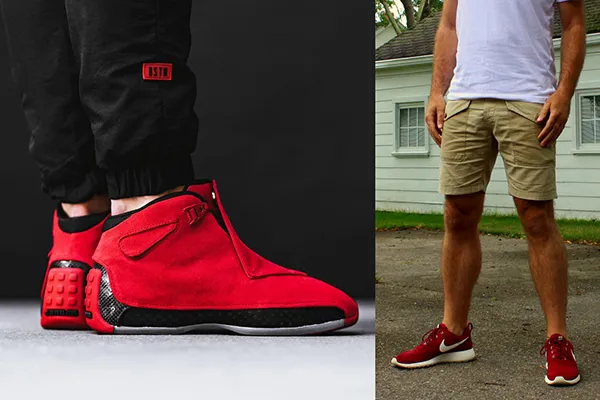 Красные кроссовки в мужском образе