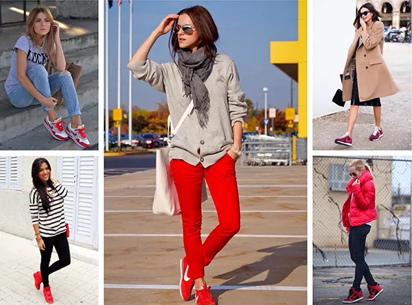 Красные кроссовки в стиле casual look