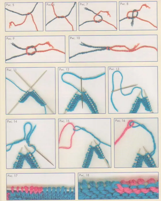 Как соединять нити, две нити при вязании во время вязания на спицах.