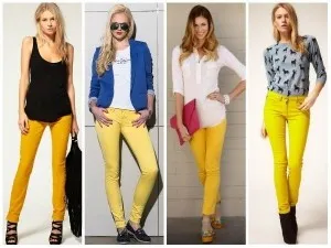 Женский стиль в желтых брюках