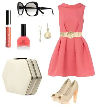 Туфли кремового цвета с розовым платьем