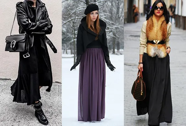 Легкие длинные юбки для зимних образов