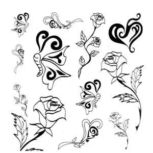 Татуировка розы с сердцем и бабочкой