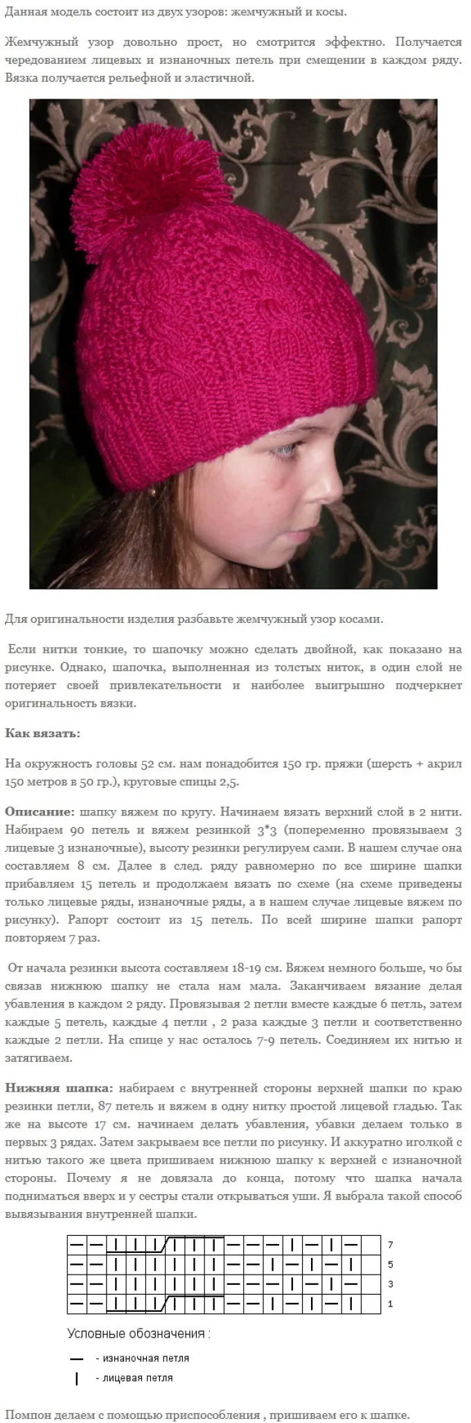 Схема шапки спицами для девочки