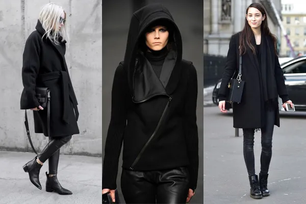 Комплект из черного пальто и черных образов