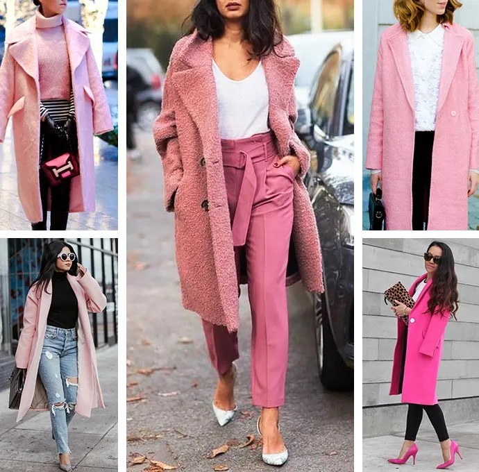 Надеть розовое пальто