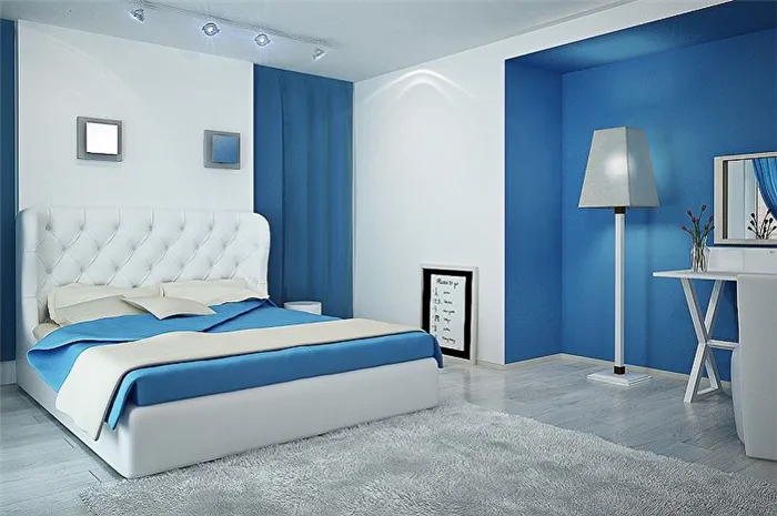 Цвета, сочетающиеся с синим - дизайн спальни
