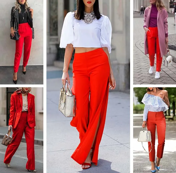 Что носить с красными брюками - фото для девушек