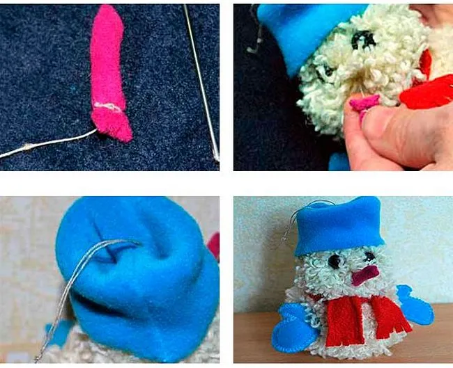Интересные варианты изготовления снеговика из пряжи
