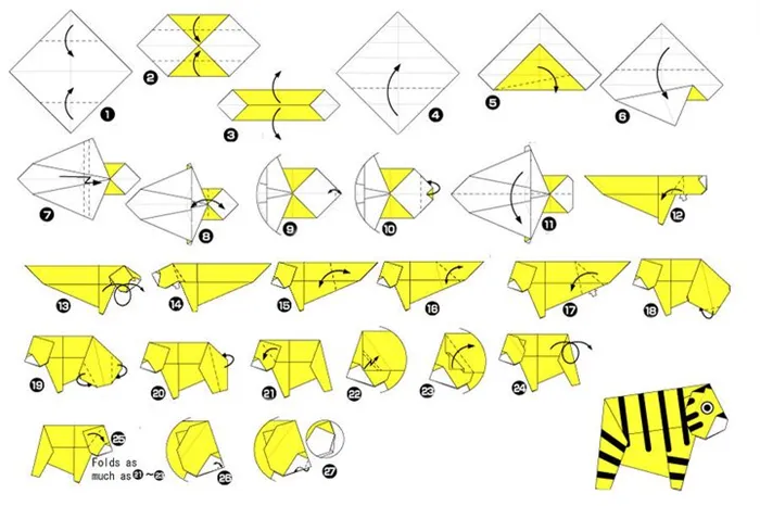 Мастер-класс № 3 по изготовлению простой модели тигра оригами