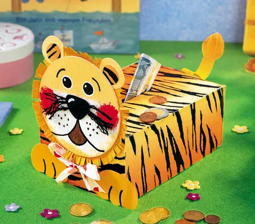 Новогодний бумажный тигренок копилка для детей