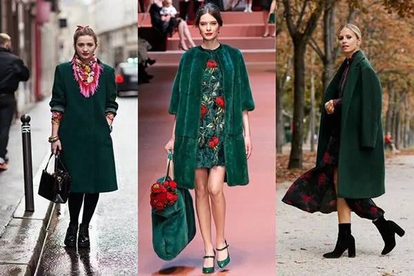 Зеленое пальто с цветочным узором