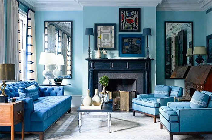 С какими цветами сочетается синий - Дизайн гостиной