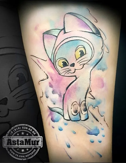 Татуировка руки мультфильм, татуировка котенка на руке