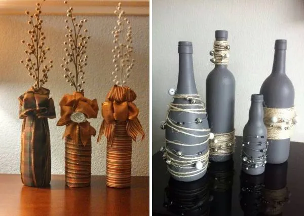 Винтажное ремесло - бутылки и банки с нитками