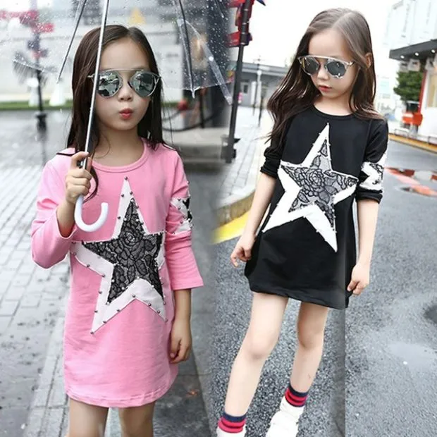 детская мода весна 2022: платье розовое черное со звездой