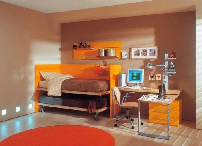 сочетание яркого оранжевого в стиле гостиной с другими цветами