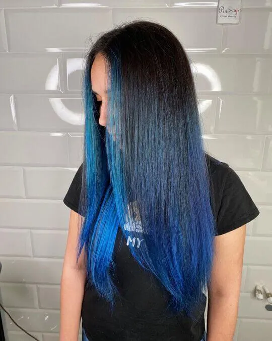 Синий контуринг волос