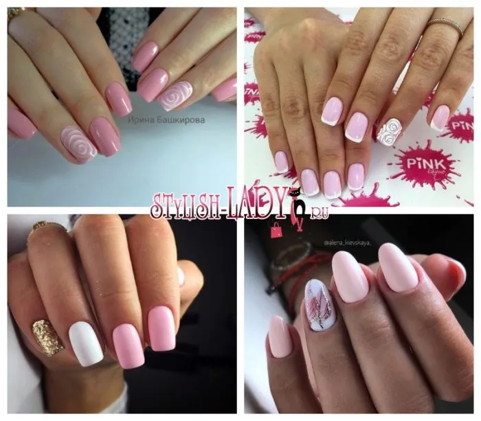 Серо-розовый дизайн ногтей