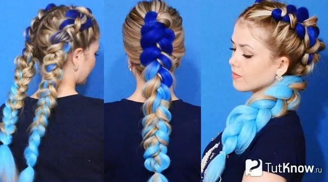 Девушка с синим и голубым канекалоном в волосах