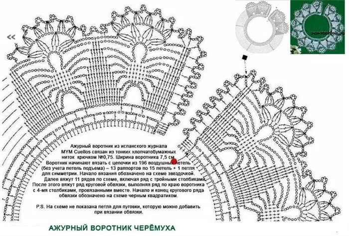 описание и схема как вязать воротничок крючком