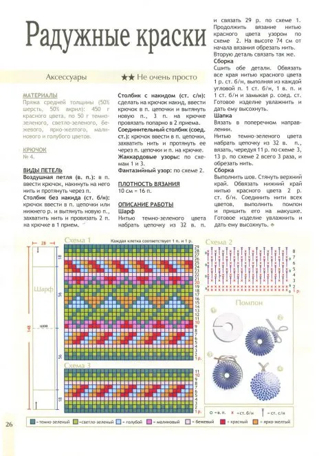 Яркий жаккардовый шарф крючком