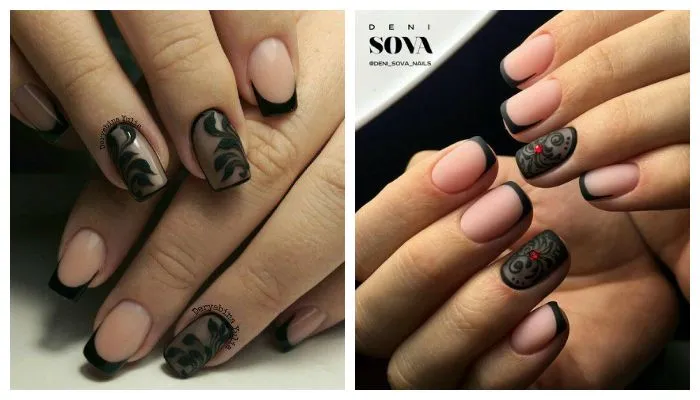 Черный дизайн ногтей на коротких ногтях