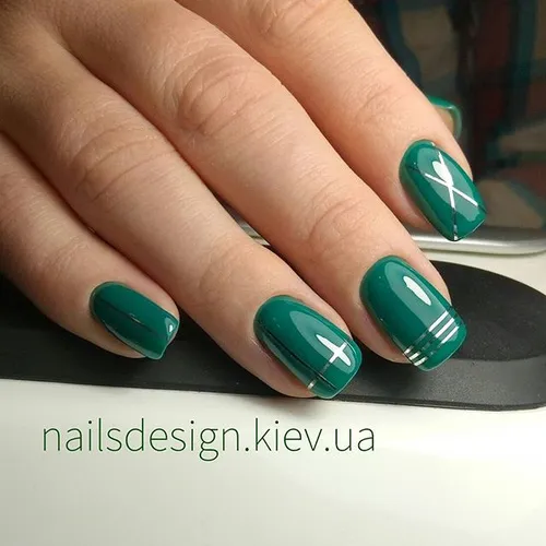 Green Nail Design with Striping tape