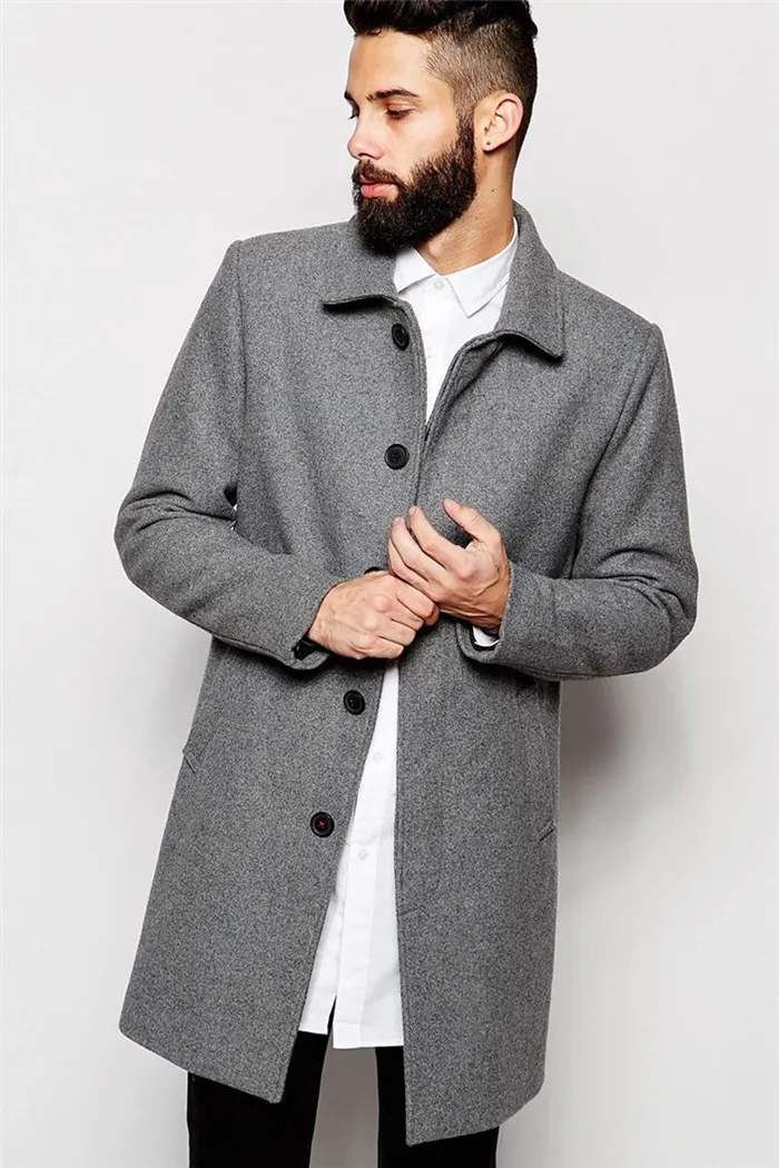Серое пальто для мужчин из шерсти меланж