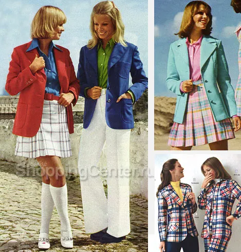 На фото - стиль 70-х годов: пиджак можно носить с чем угодно, - с юбками в клетку или с брюками-клеш