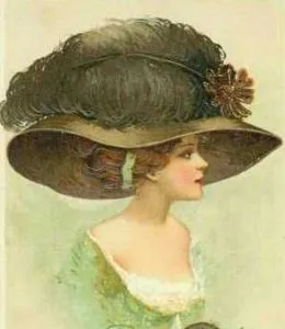 Старинная картина с женщиной в шляпе