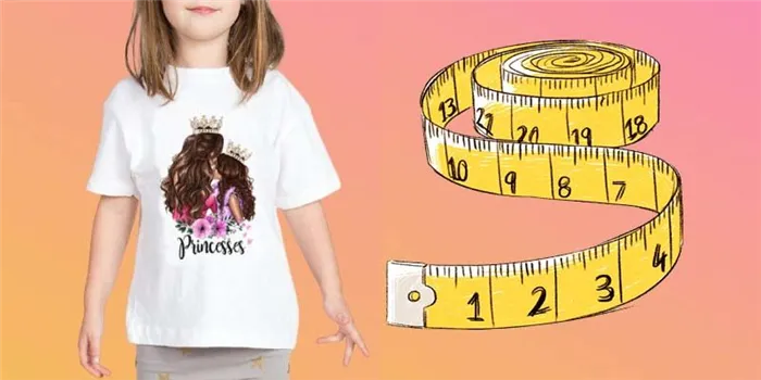 Девочка в футболке и сантиметр