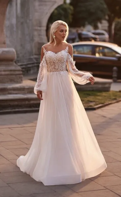свадебное платье с ажурным декором