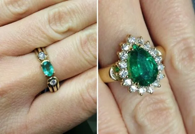на каких пальцах носят кольца женщины: с зелеными камнями 