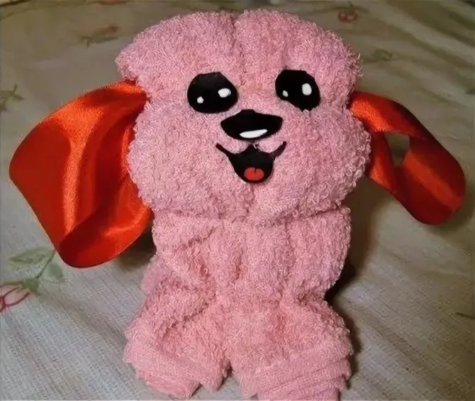 Полотенце сделать мишку розовая собачка