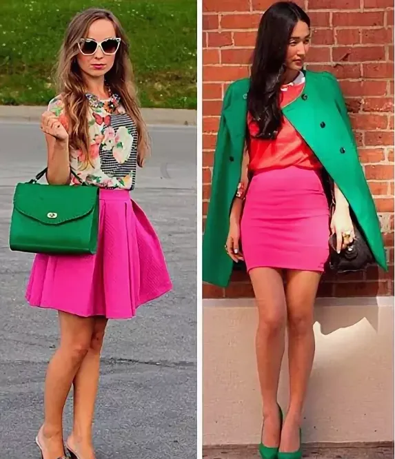 розовый и зеленый сочетание в одежде