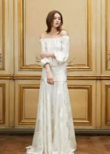 Свадебное платье с заниженной талией и рукавами в стиле ретро